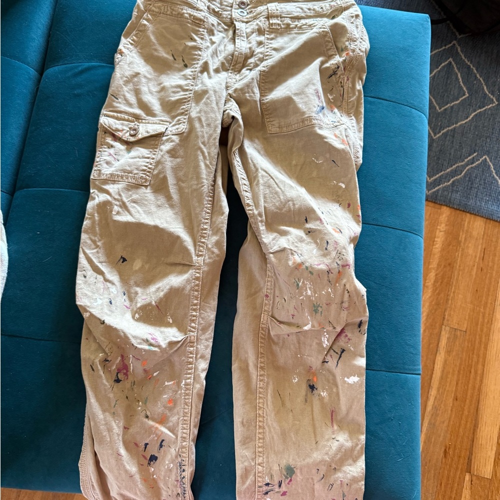 Anthropologie Tan Wanderer Pants with Paint Splatter